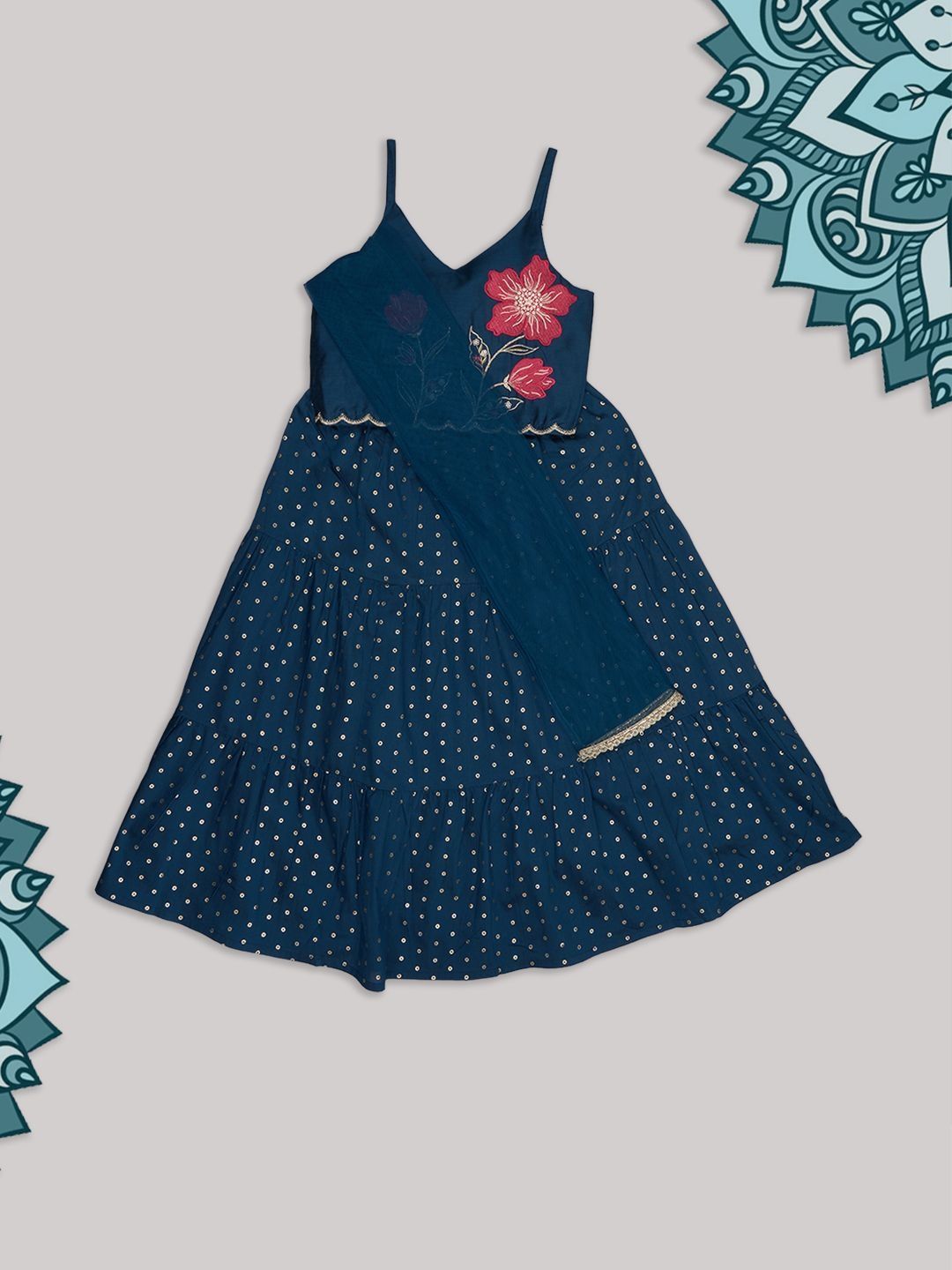 AKKRITI BY PANTALOONS Girls Embroidered Ready to Wear Lehenga & Blouse With Dupatta