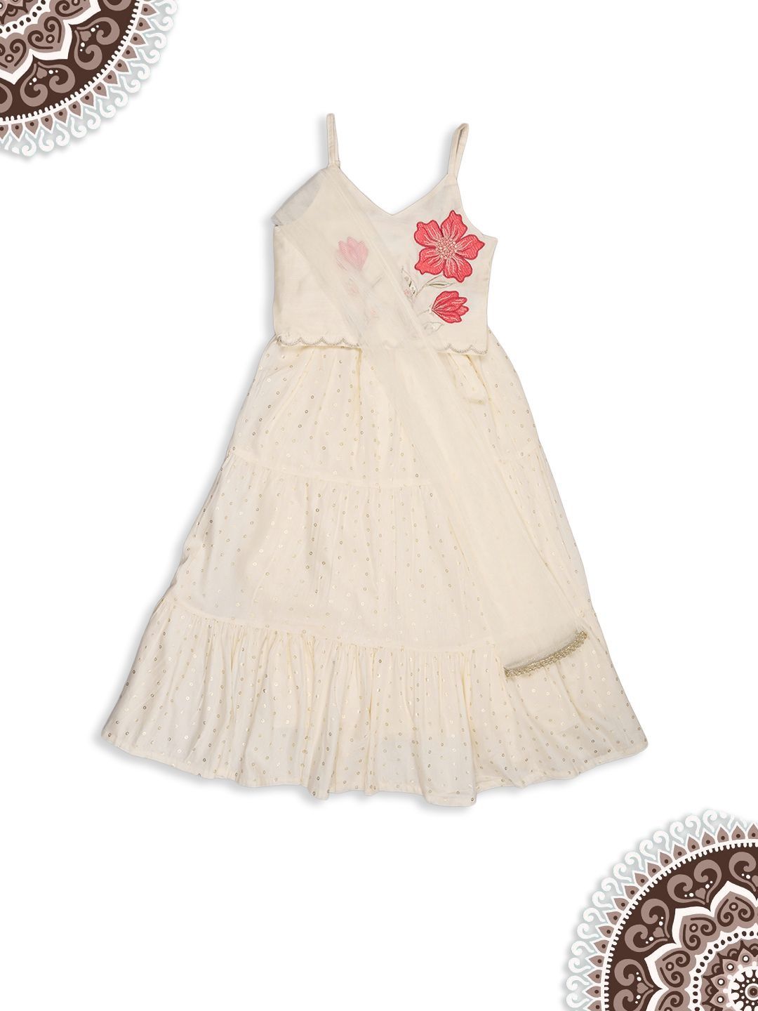 AKKRITI BY PANTALOONS Girls Embroidered Sequinned Ready to Wear Lehenga & Blouse With Dupatta