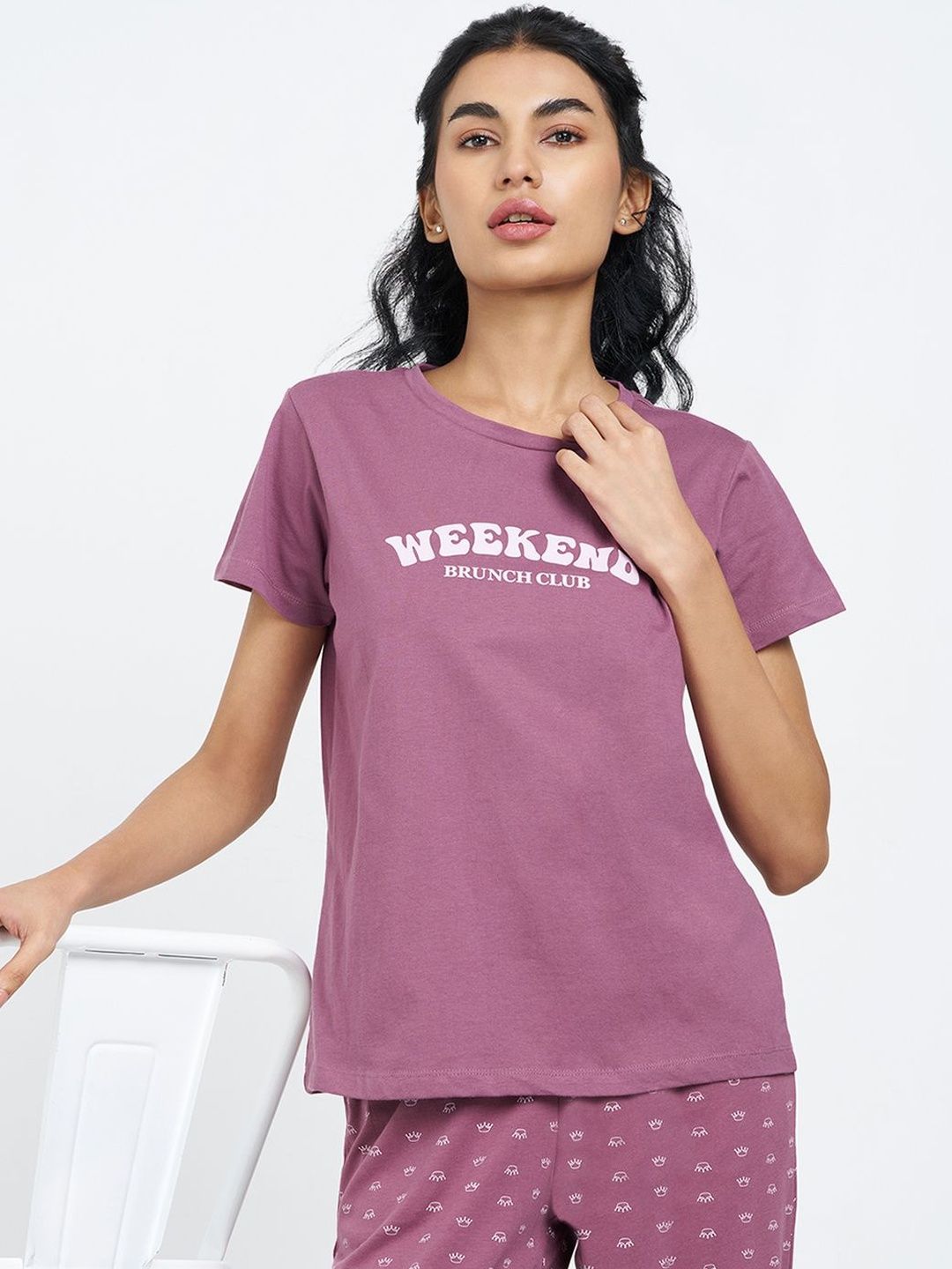 Dreamz by Pantaloons Printed Pure Cotton Round Neck Lounge Tshirts