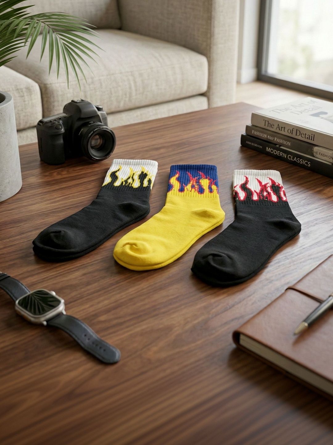 Moda Rapido Men Pack of 3 Cotton Blend Patterned Above Ankle Socks