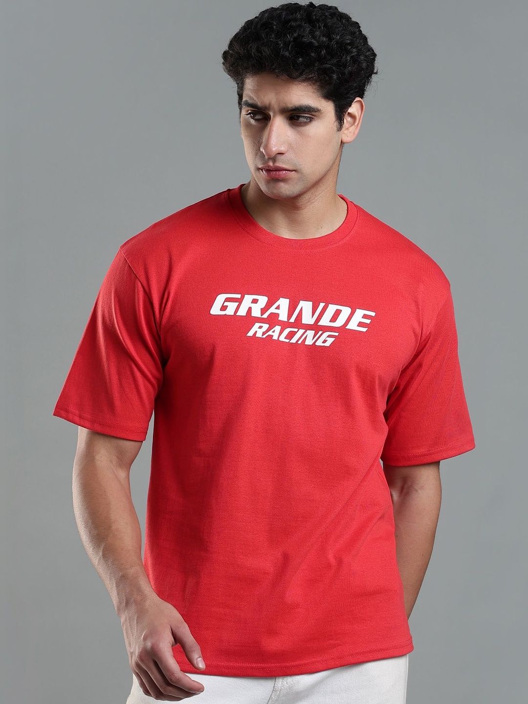 LEWEL Men Graphic Printed Round Neck Cotton Oversized T-shirt