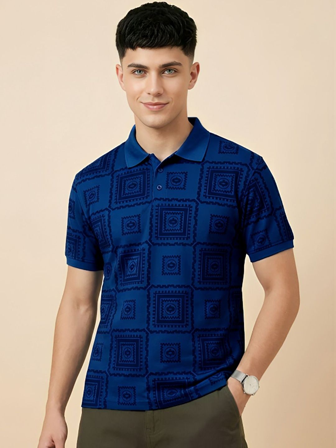 CLOUD COTTON Men Printed Polo Collar T-shirt