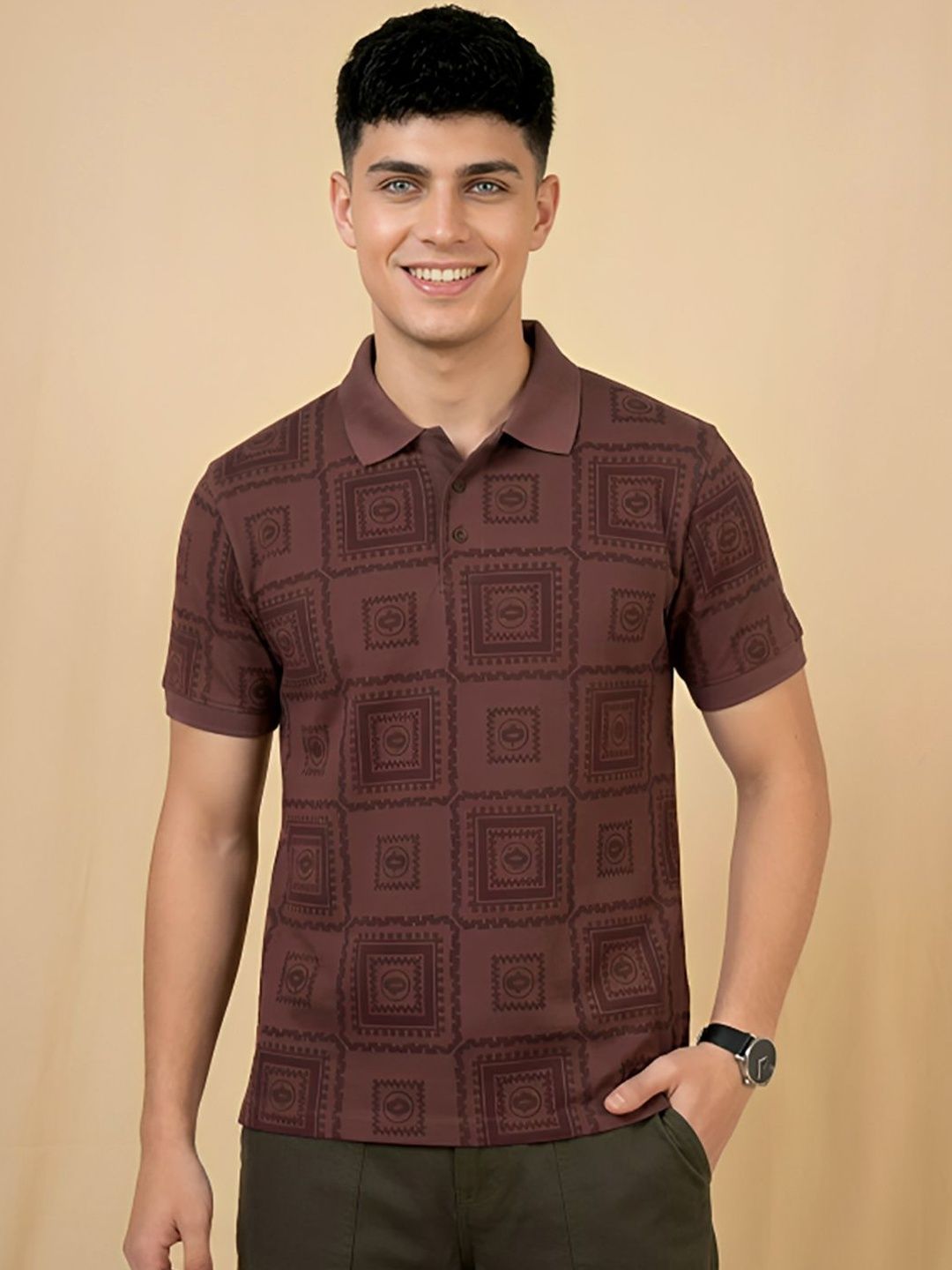 CLOUD COTTON Men Printed Polo Collar T-shirt