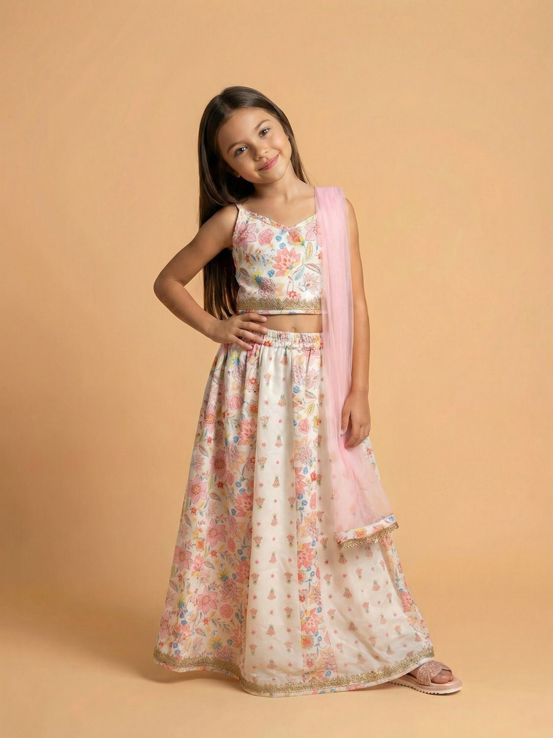 Nauti Nati Girls Block Print Ready to Wear Lehenga & Blouse With Dupatta