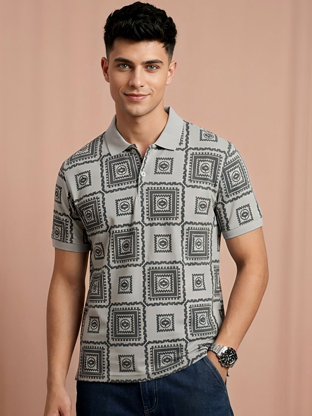 CLOUD COTTON Men Printed Polo Collar T-shirt