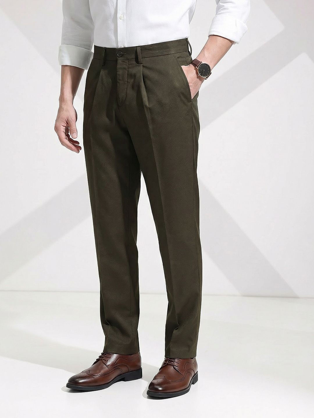 encore by INVICTUS Men Slim Fit Pleated Formal Trousers