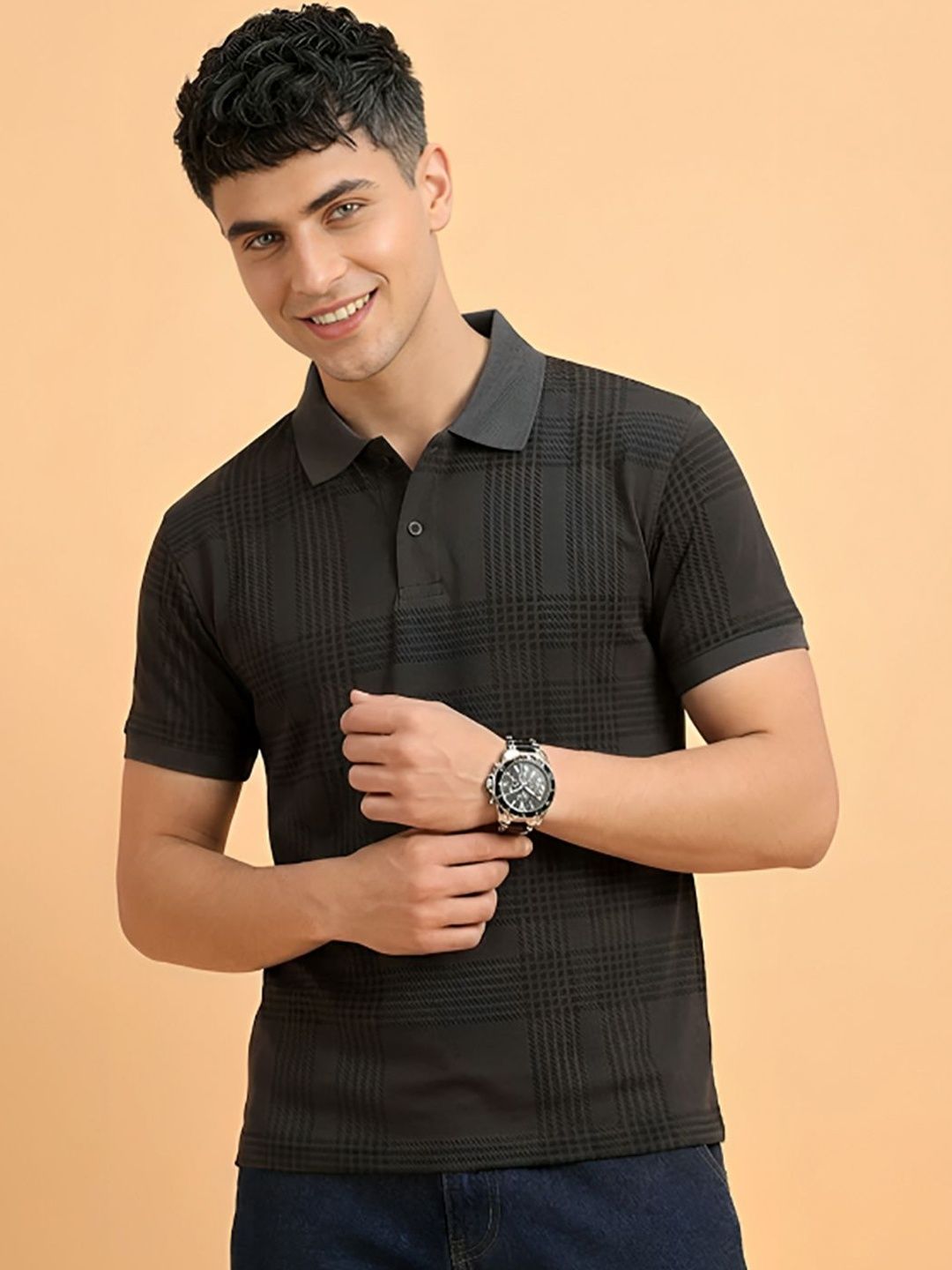 CLOUD COTTON Men Printed Polo Collar T-shirt