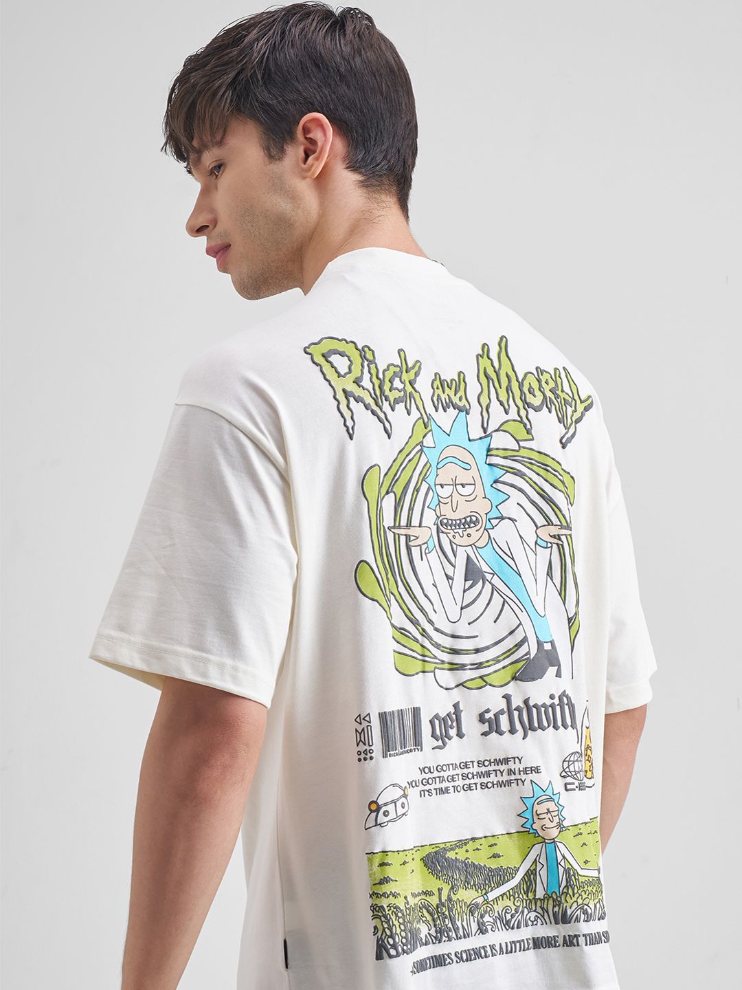 HIGHLANDER Men Warner Bros Rick & Morty Printed Oversized Drop Shoulder T-shirt