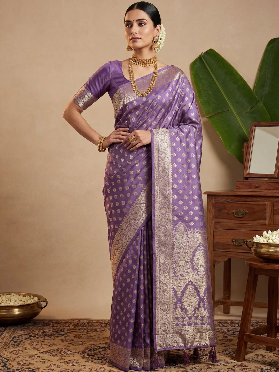 House of Pataudi Women Ethnic Motifs Woven Design Banarasi Sarees