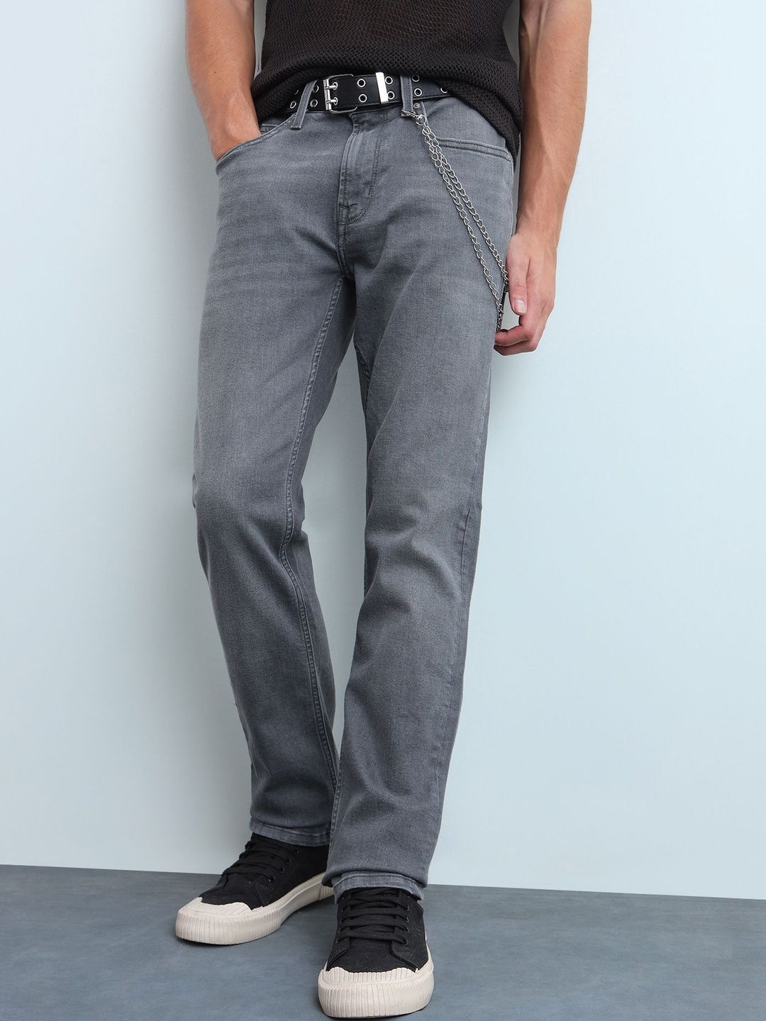 Flying Machine Men Straight Fit Mid-Rise Light Fade Stretchable Jeans
