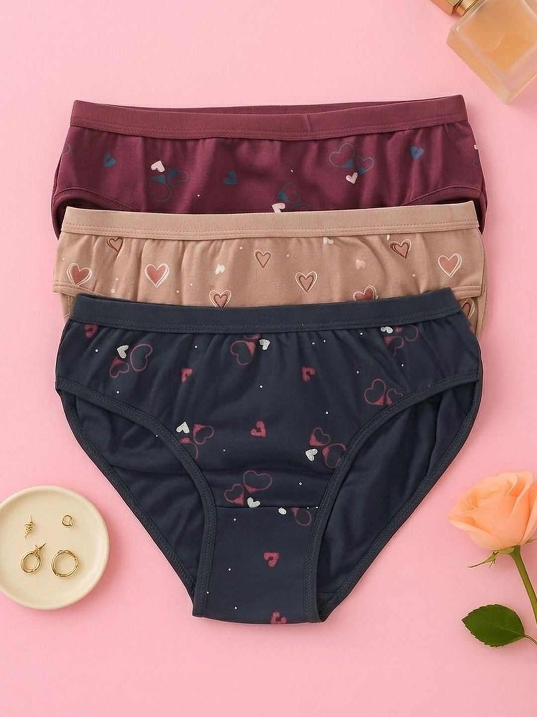 Nakshu Women Pack of 3 Printed Seamless Assorted Cotton Hipster Briefs