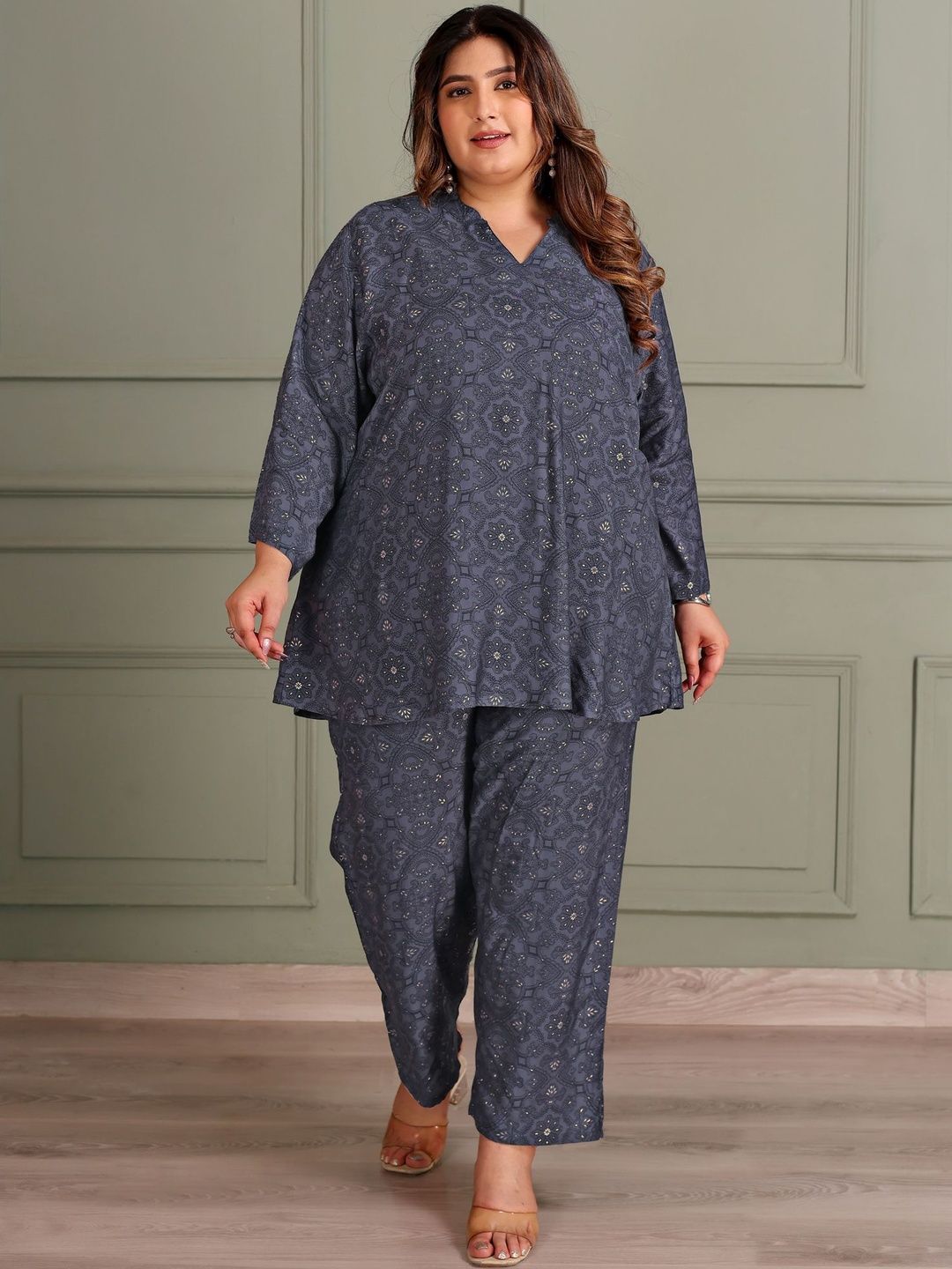 TITTLI Women Plus Size All Over Printed Tunic and Trouser Co Ord Set