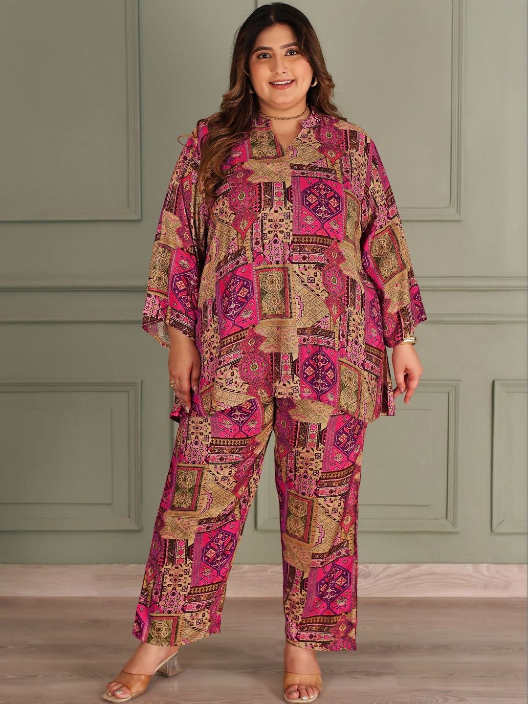 Printed Co-Ords TITTLI Women Plus Size All Over Printed Tunic and Trouser Co Ord Set