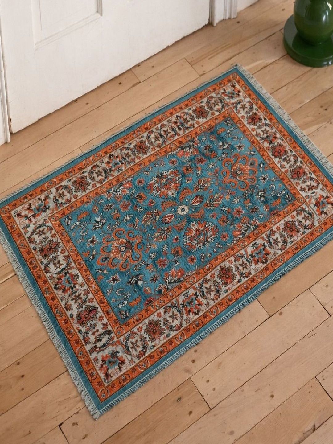 Myntra Elegant Homes Teal & Orange Printed Cotton Anti-Skid Durable Doormats