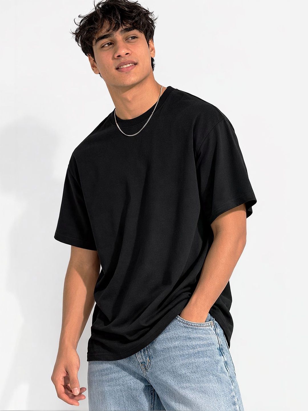 Mast & Harbour Men Round Neck Drop-Shoulder Sleeves Cotton T-shirt