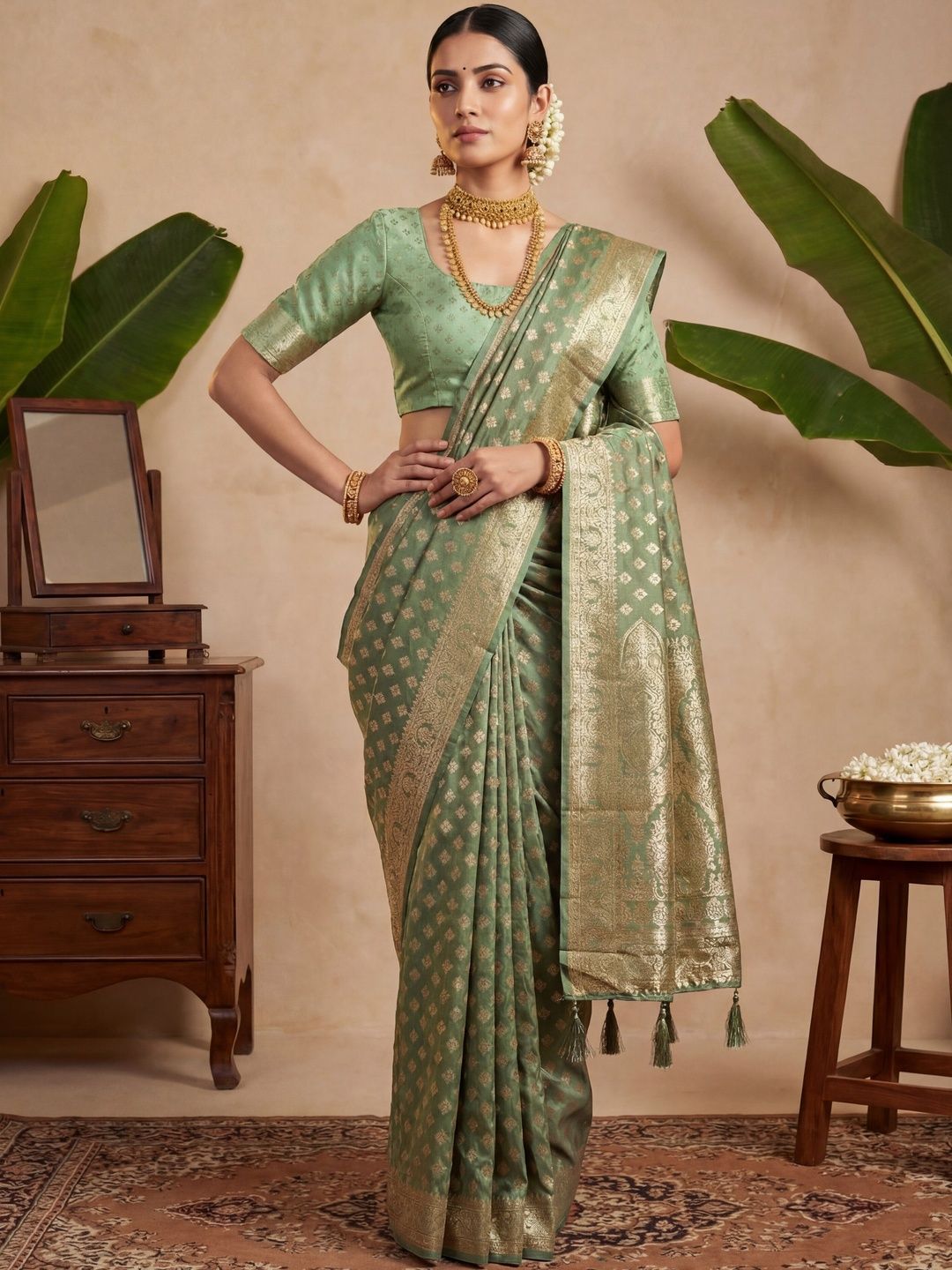 House of Pataudi Women Ethnic Motifs Woven Design Banarasi Sarees