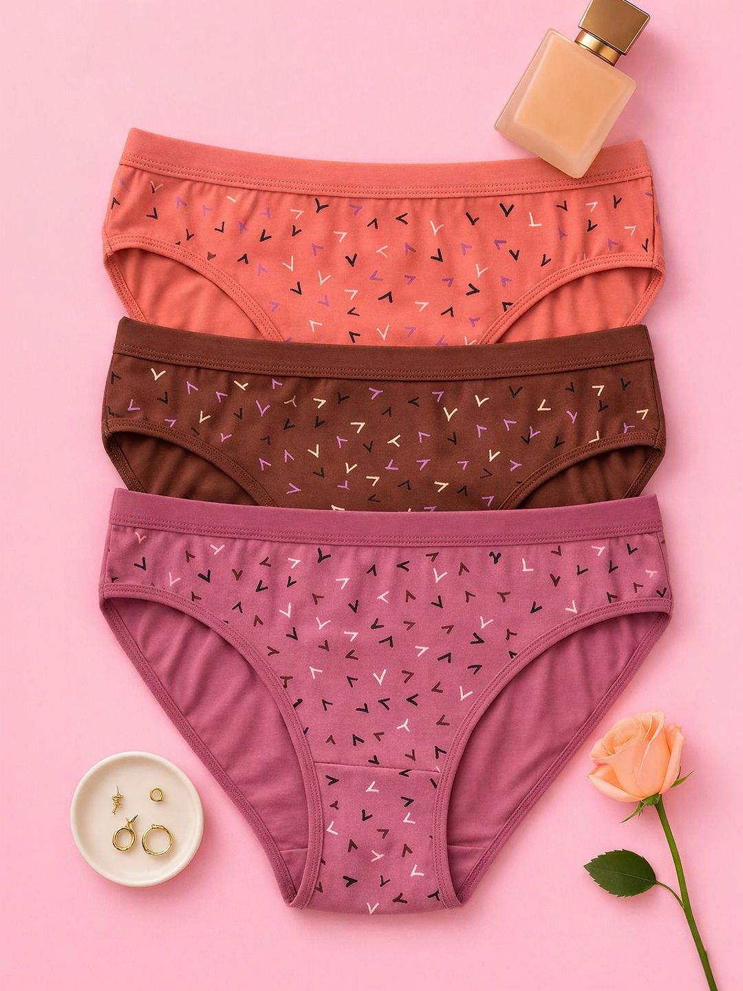 Nakshu Women Pack of 3 Printed Seamless Assorted Cotton Hipster Briefs