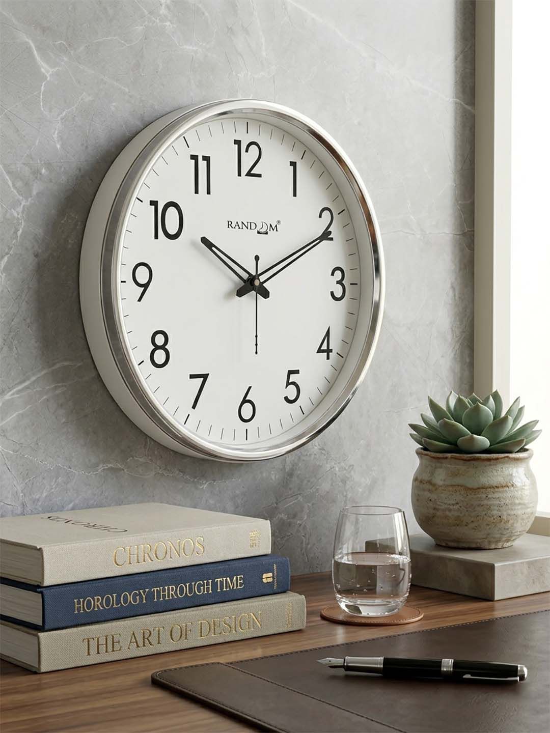 RANDOM RANDOM Unisex White & Silver-Toned Solid Contemporary Premium Wall Round Clock
