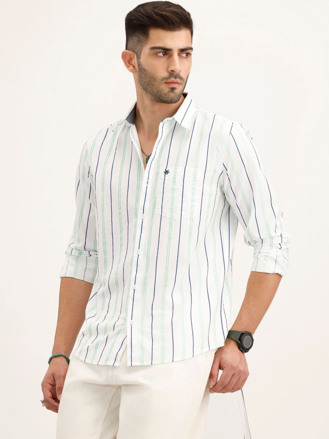 WROGN Men Slim Fit Striped Casual Shirt
