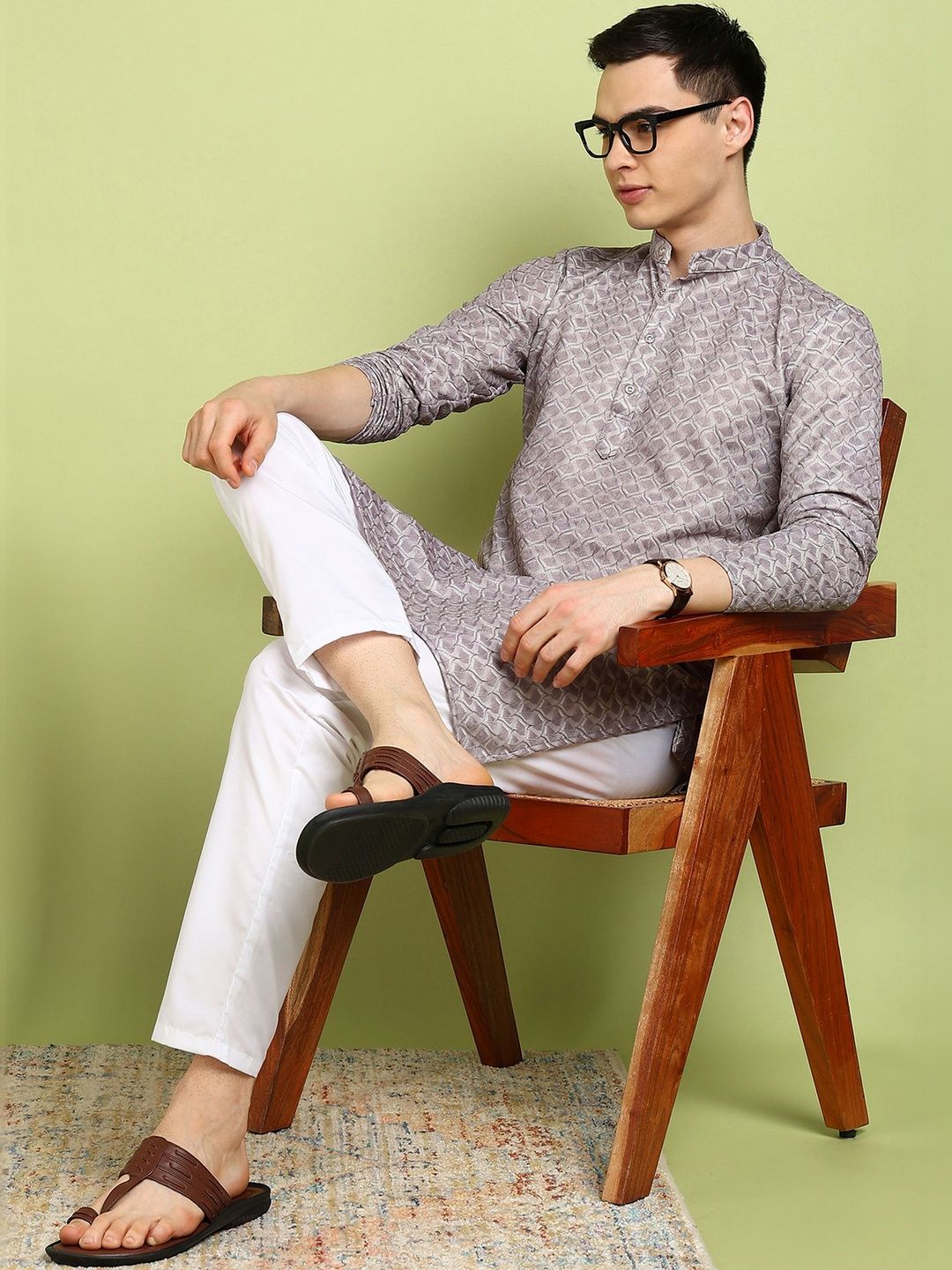 FUBAR Men Geometric Embroidered Thread Work Kurta