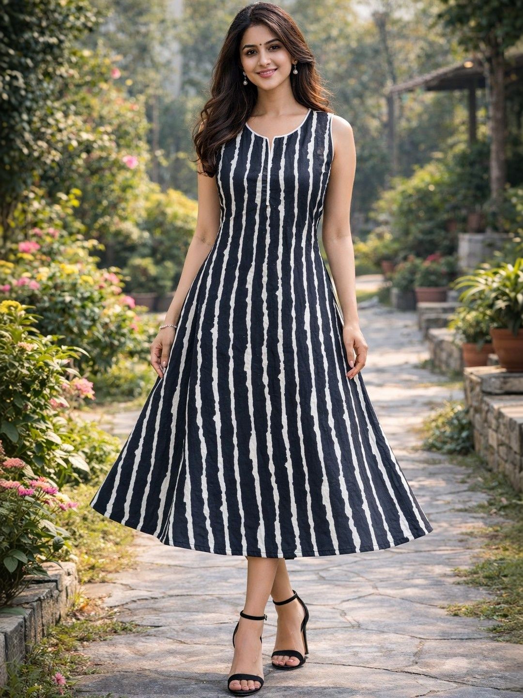 LARGISH Striped Fit & Flare Midi Dress