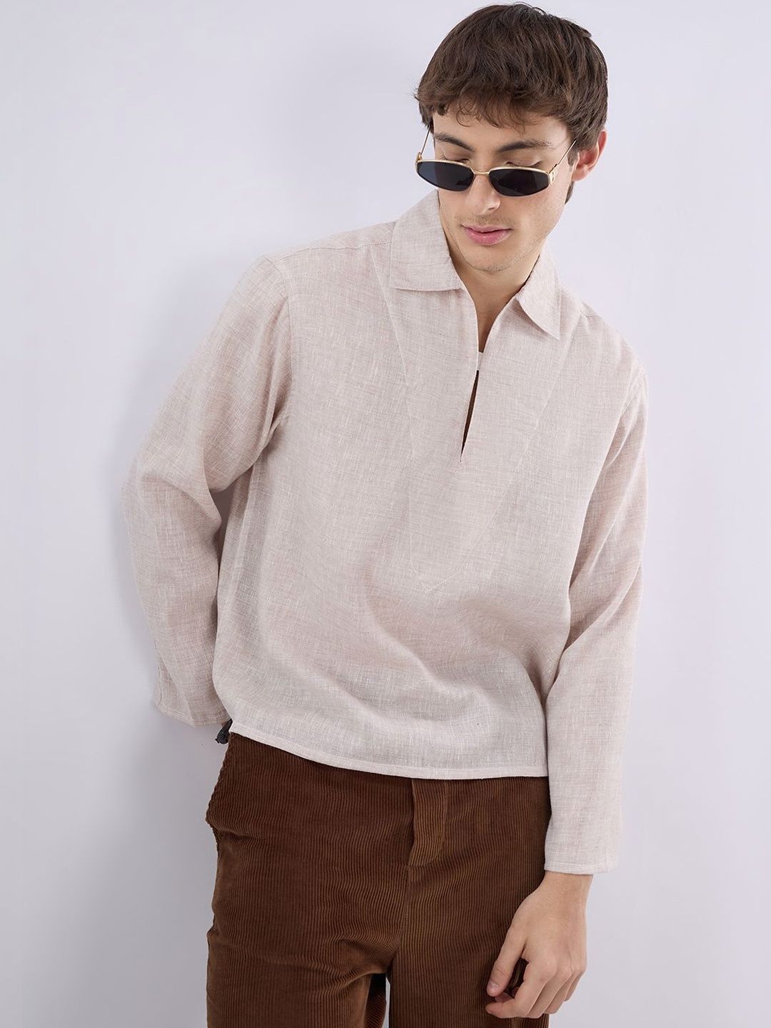 Buy VASTRADO Classic Textured Spread Collar Oversized Shirts