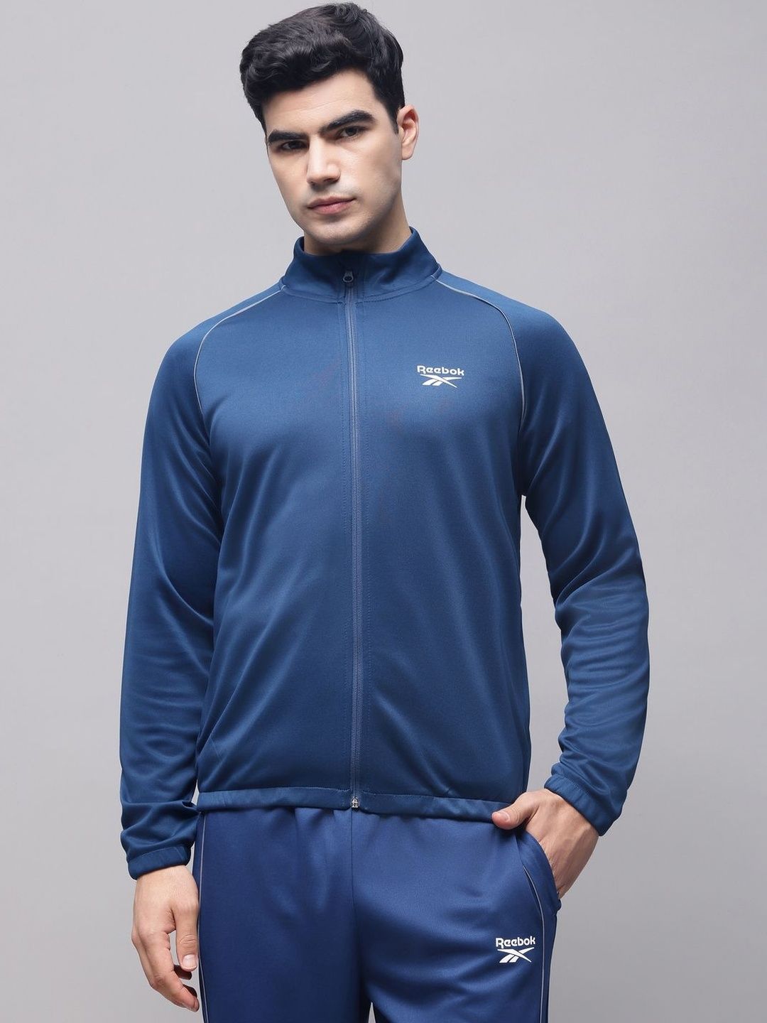 Reebok Mock Collar Open Front Jacket