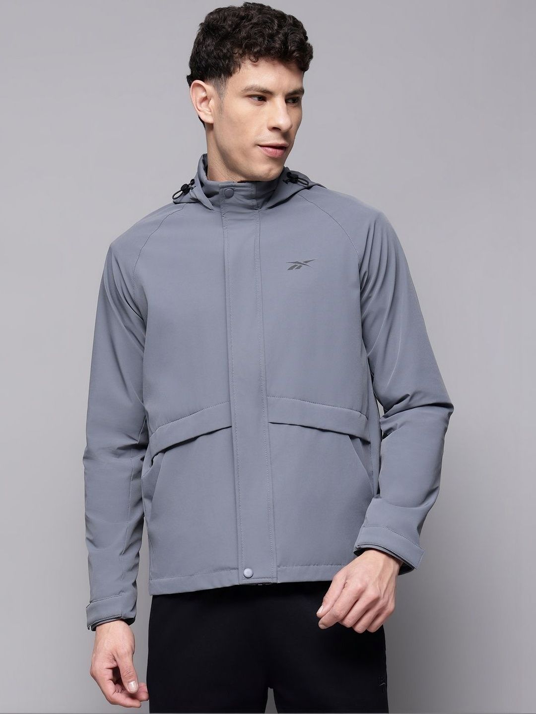 Reebok Cotton Hooded Open Front Jacket