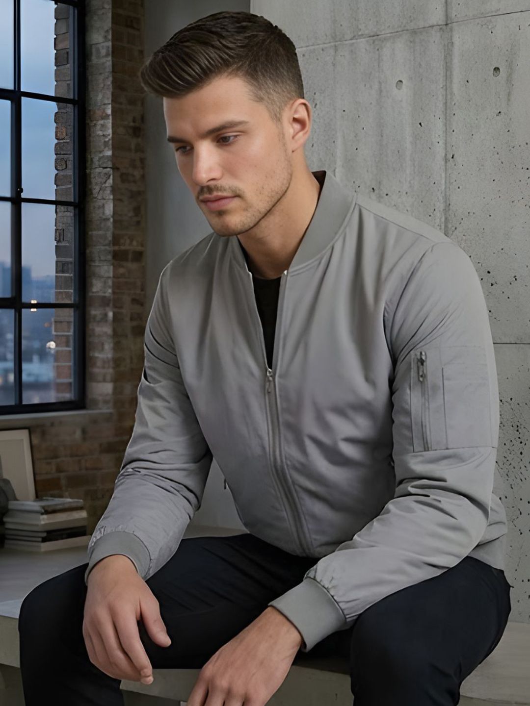 MIA FASHION Men Stand Collar Windcheater Biker Jacket
