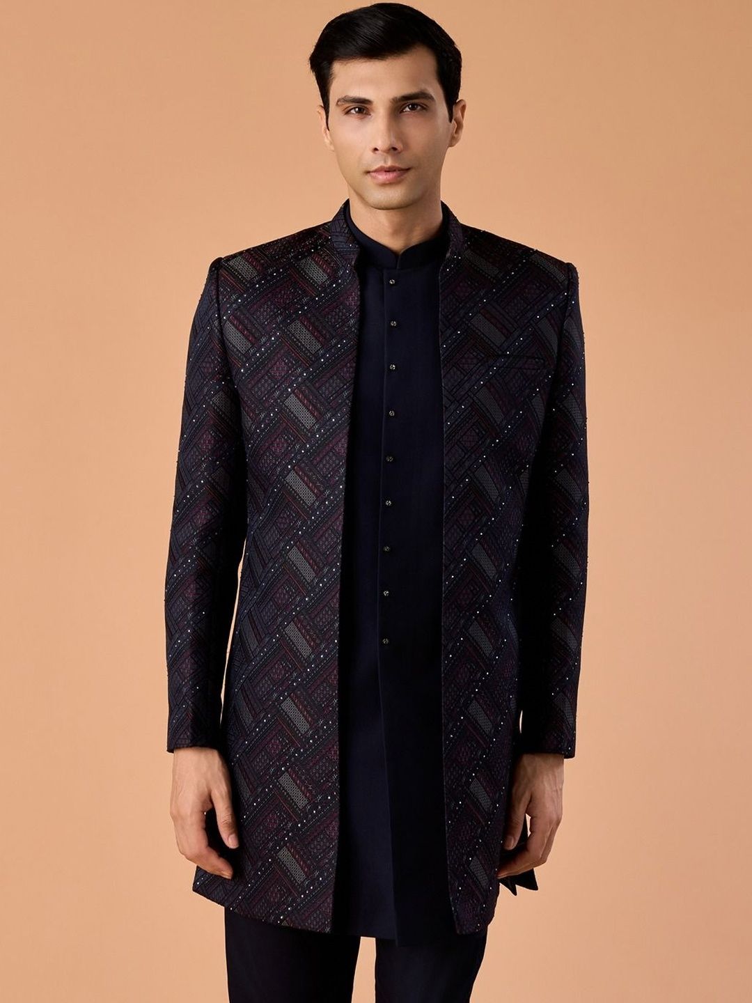Manyavar Embroidered Mandarin Collar Sherwani