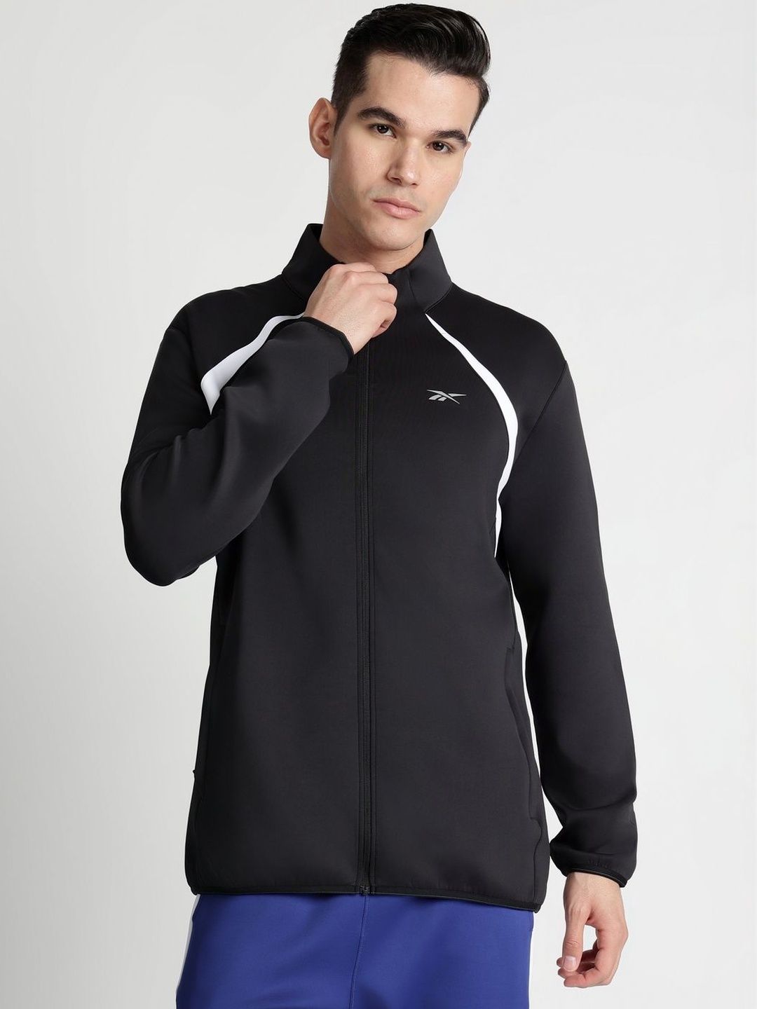 Reebok Mock Collar Open Front Jacket