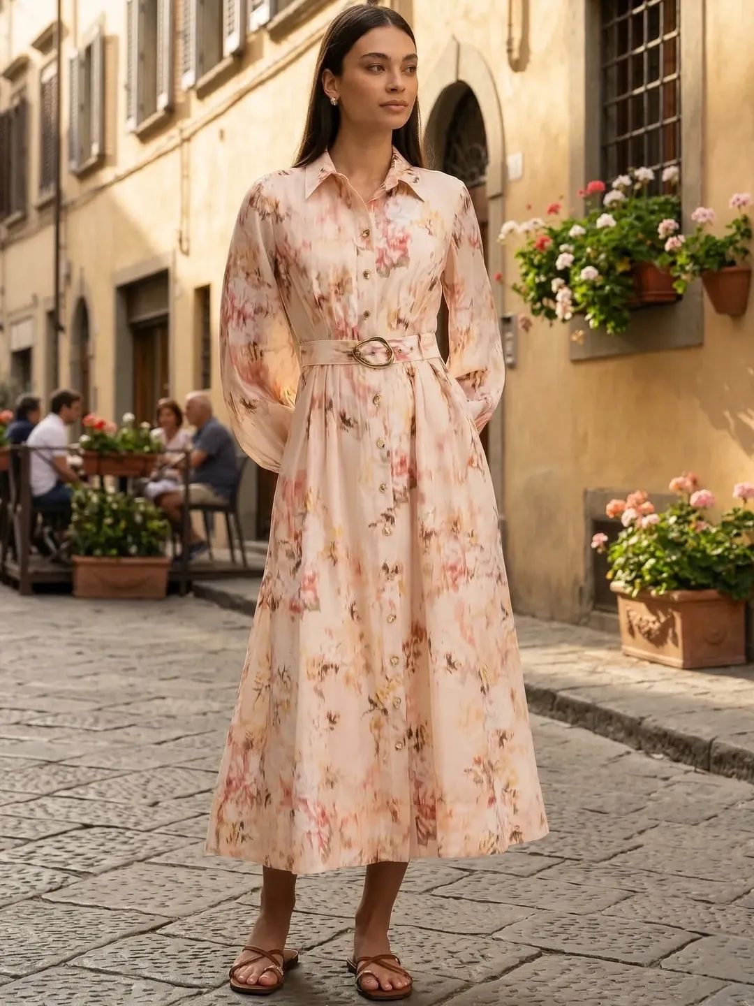 Forever New Forever New Floral Print Bishop Sleeve Shirt Midi Dress