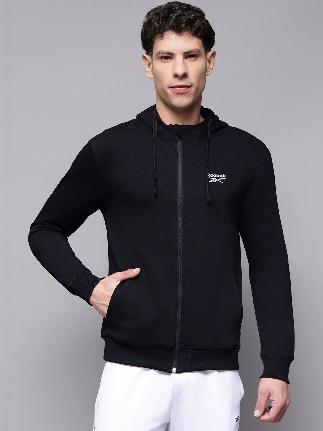 Reebok Cotton Hooded Open Front Jacket