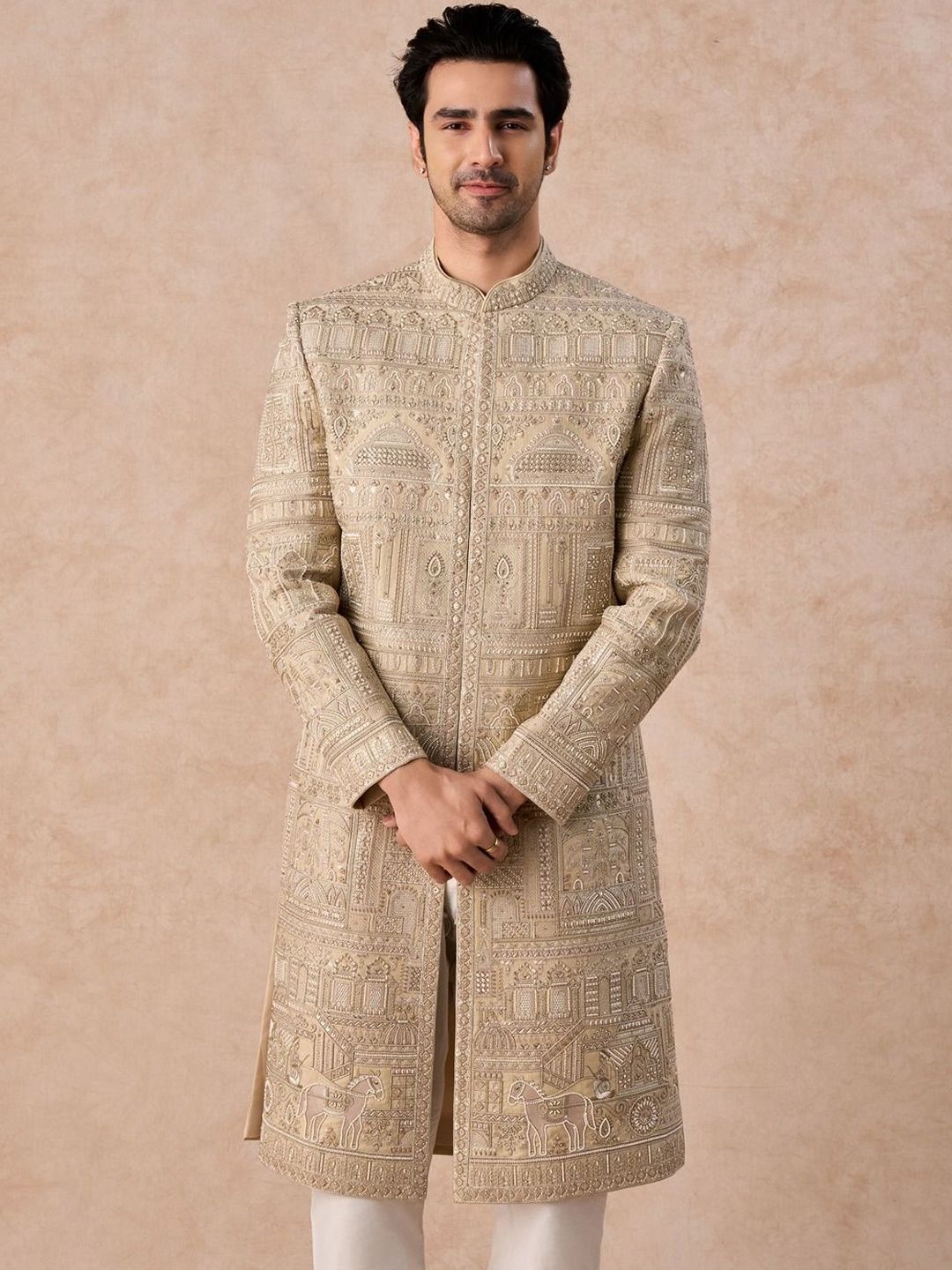 Manyavar Embroidered Mandarin Collar Sherwani