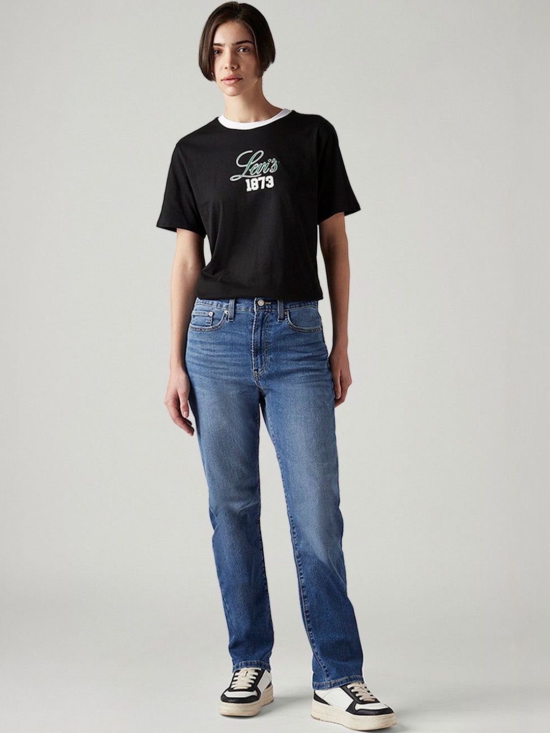 Classic Straight Fit High-Rise Light Fade Stretchable Jeans