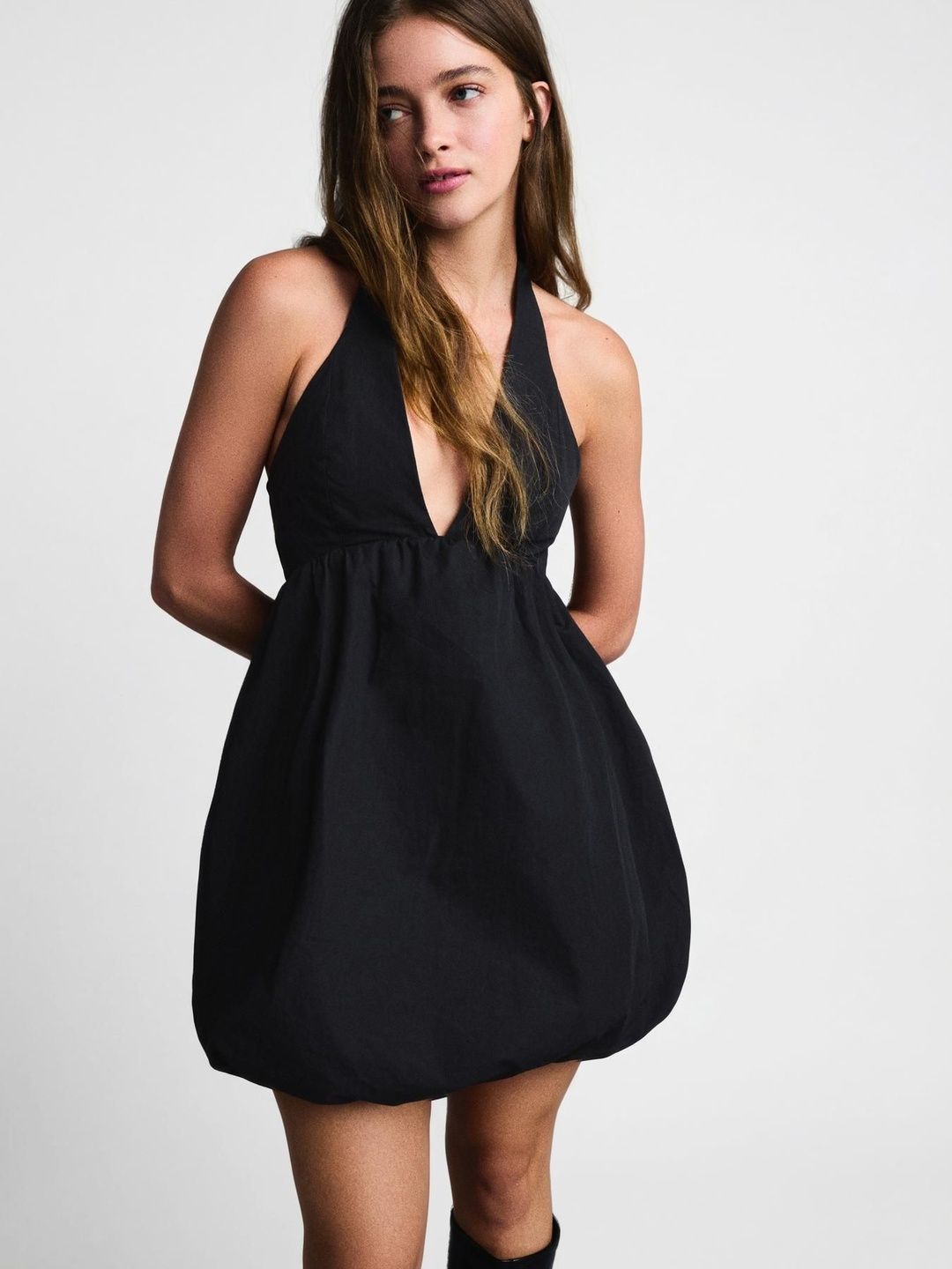 Balloon Poplin Mini Dress