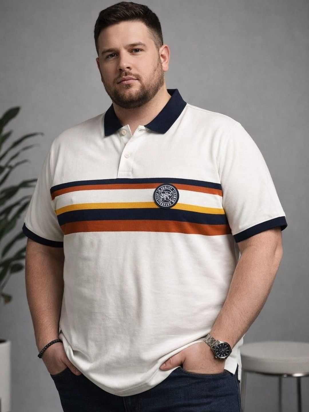 AUSTIVO Men White Colourblock Tshirts