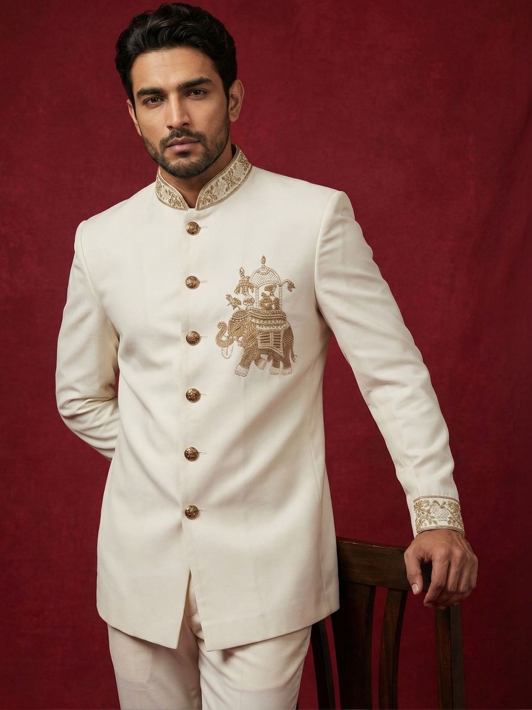 Jompers Embroidered Mandarin Collar Sherwani