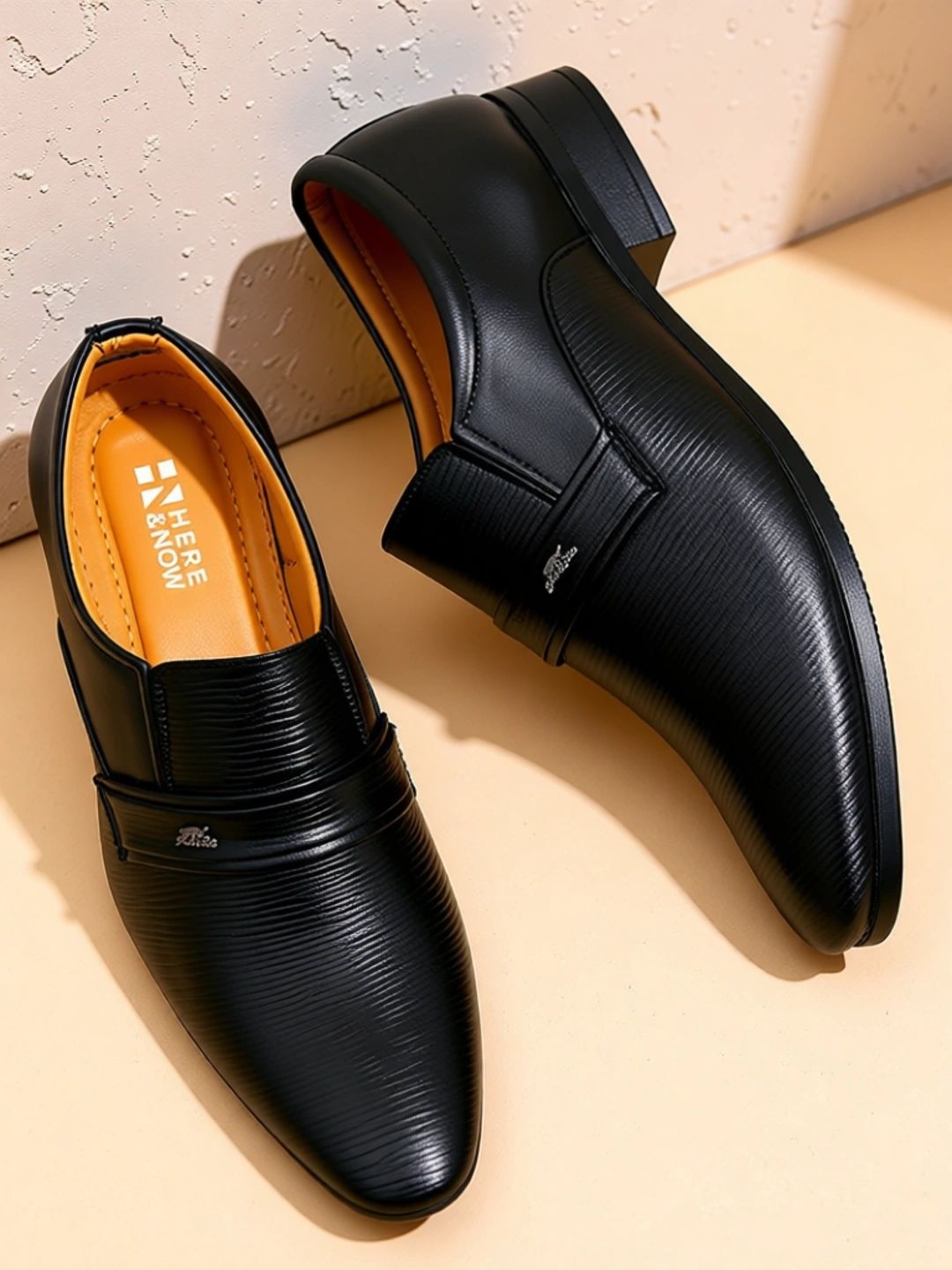 HERE&NOW Men Black Round Toe Formal Slip-On Shoes