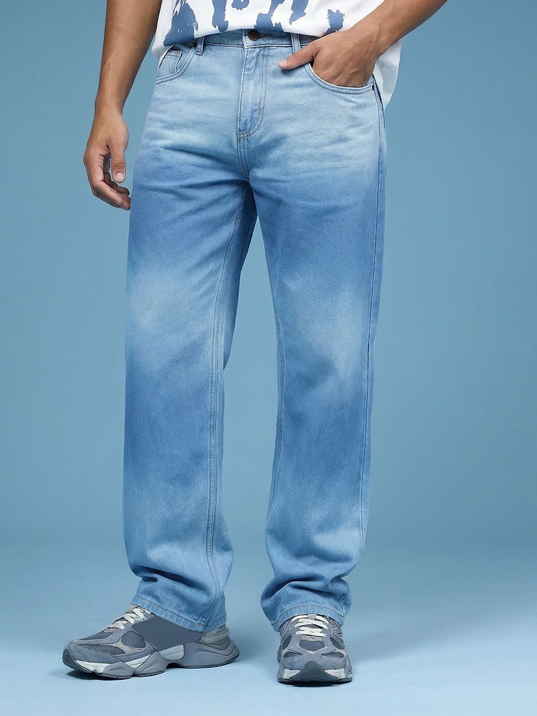 HERE&NOW Men Pure Cotton Baggy Fit Heavy Fade Jeans