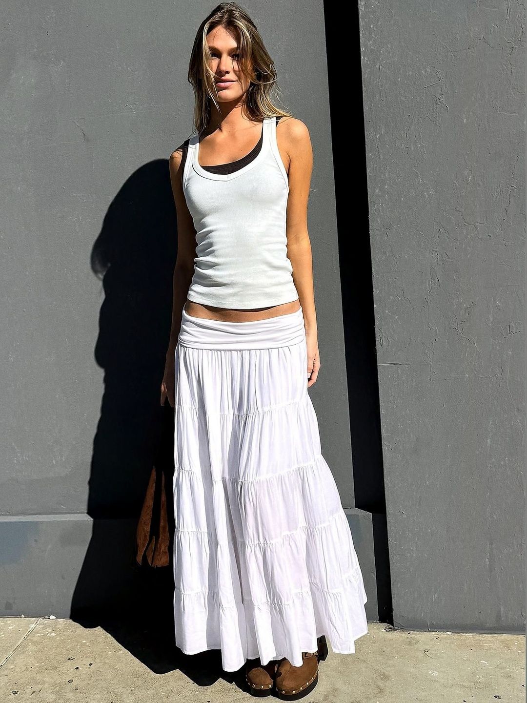 Fold-over Waist Midi Skirt