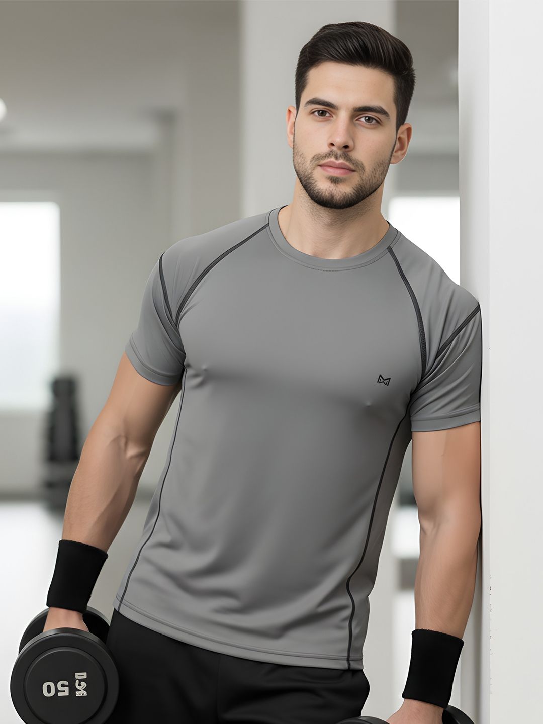 White Moon Round Neck Raglan Sleeves Regular Fit Gym T-shirt