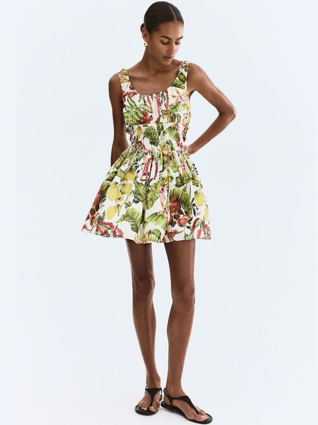 H&M H&M Smocked-Waist Poplin Pure Cotton Dress