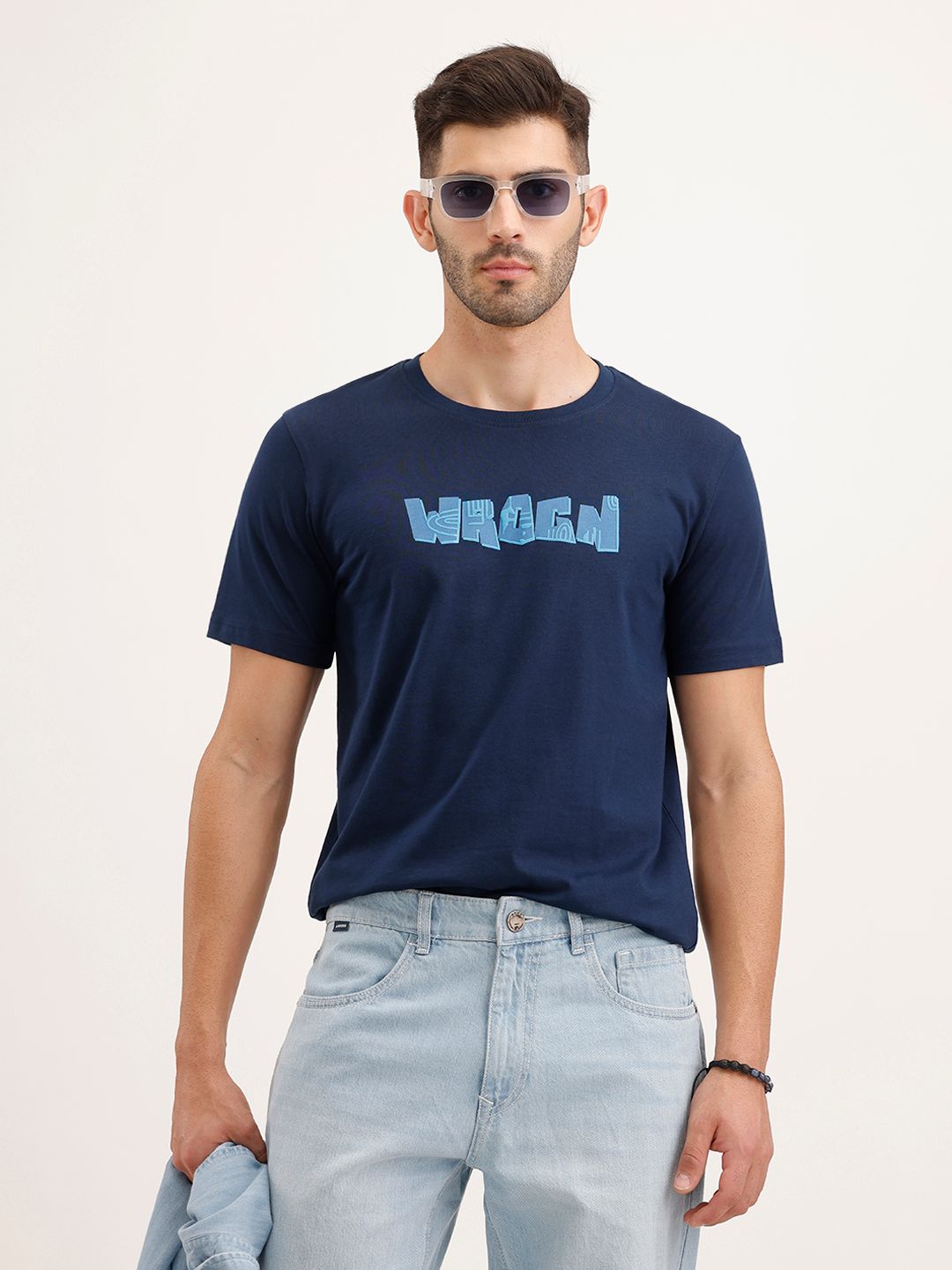 WROGN Brand Logo Printed Pure Cotton T-shirt