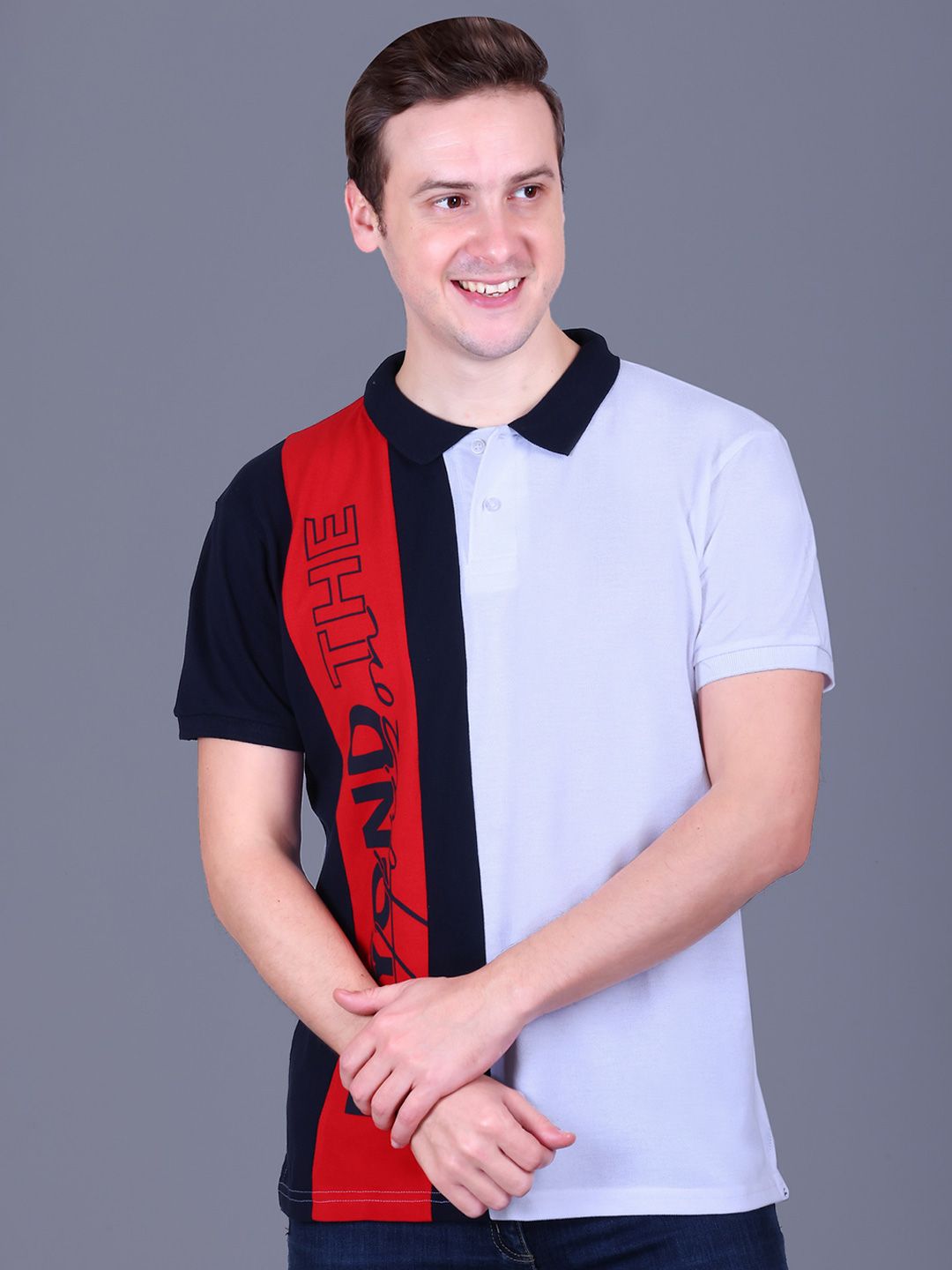 ARMENOR Men Typography Colourblocked Polo Collar T-shirt