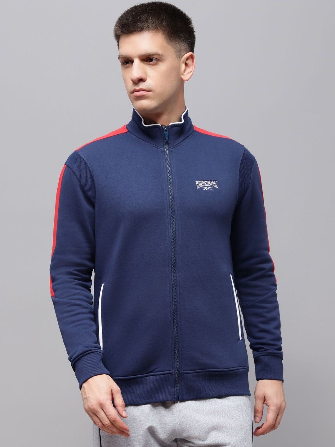 Reebok Cotton Mock Collar Open Front Jacket
