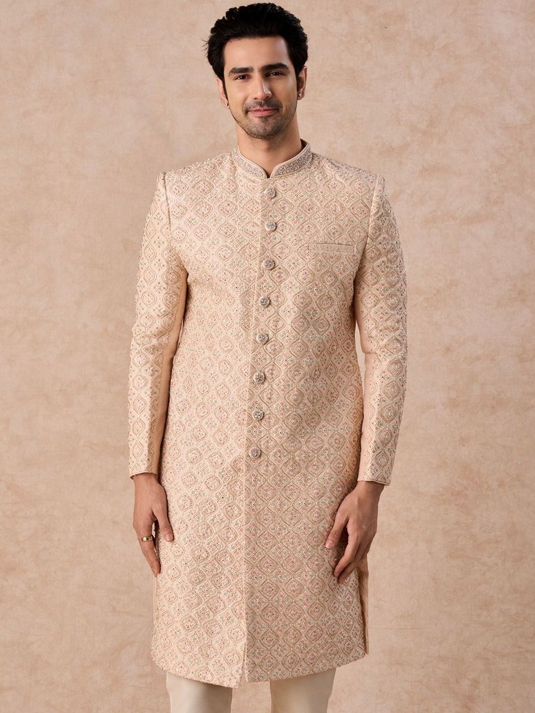 Manyavar Embroidered Mandarin Collar Sherwani
