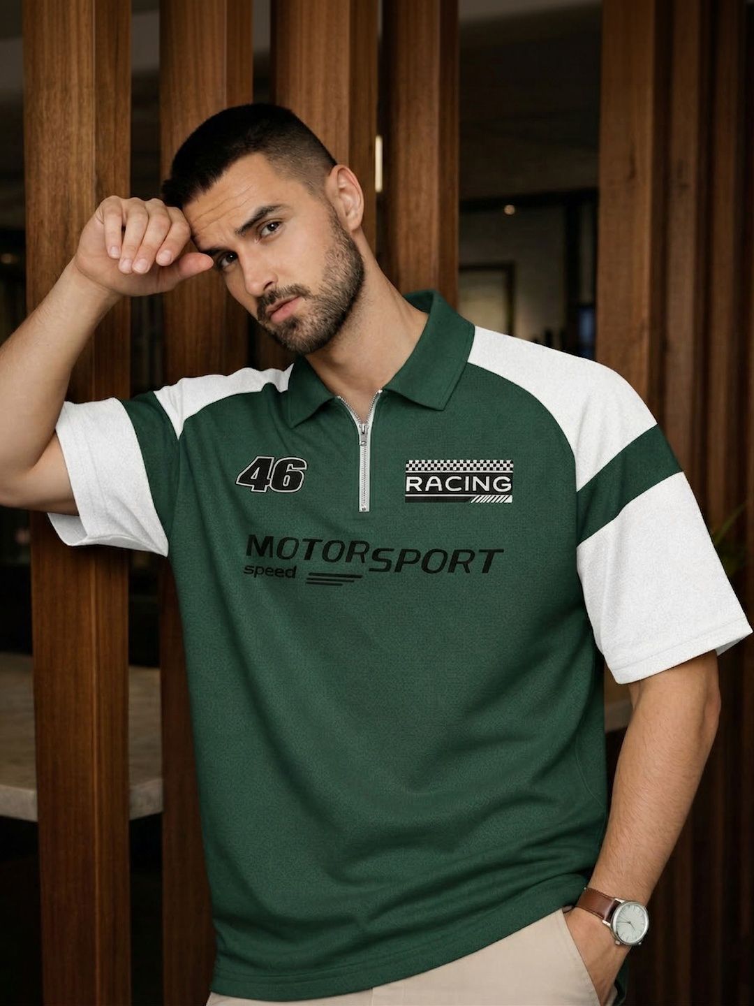 Mobox Men Typography Printed Colourblocked Cotton Polo Collar T-shirt