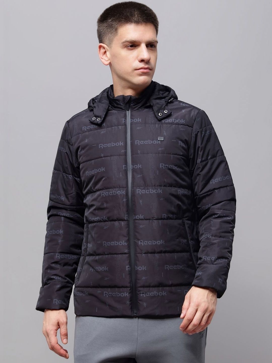 Reebok Printed Cotton Hooded Open Front Jacket