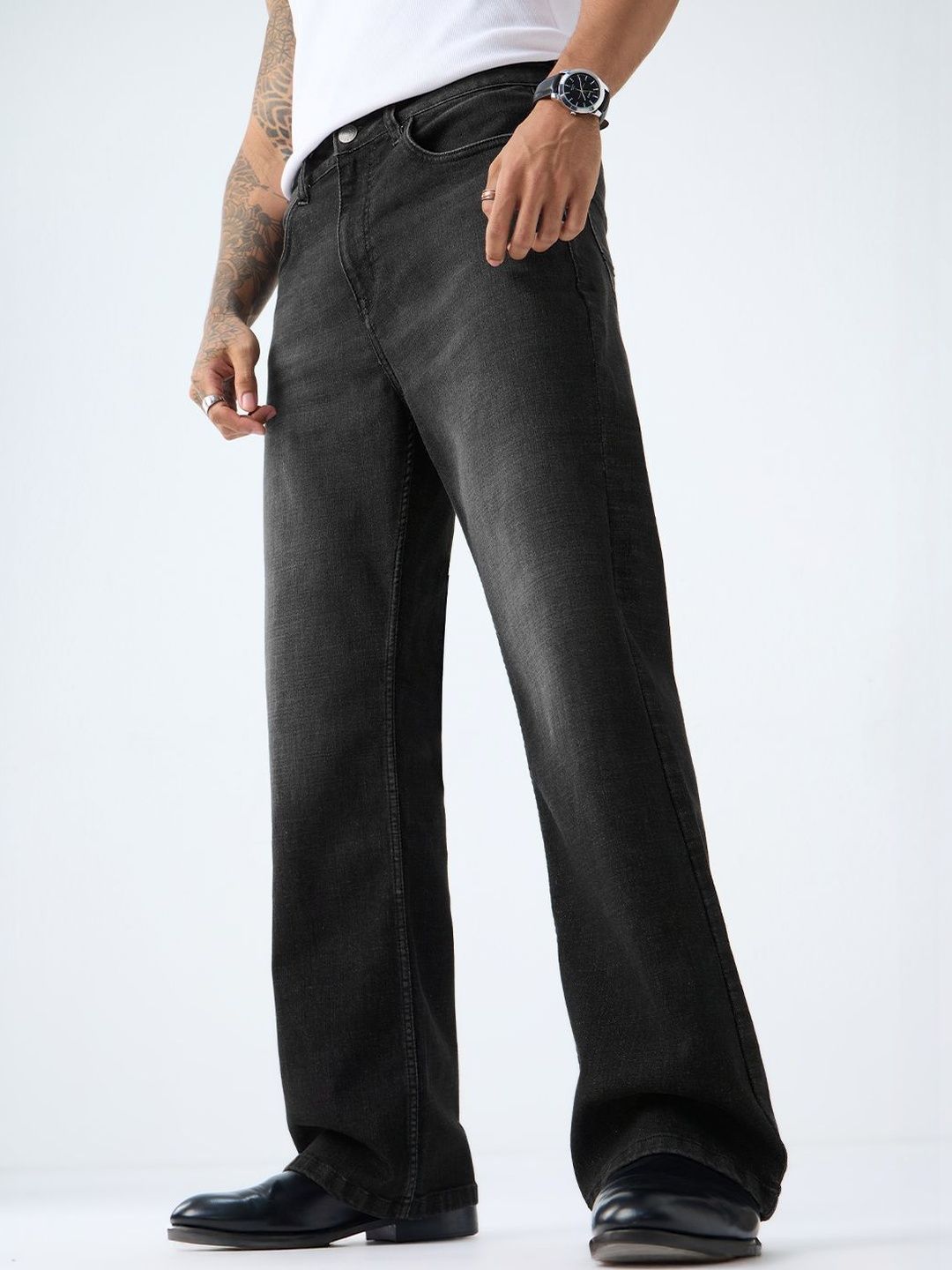 The Souled Store Men Bootcut Mid-Rise Light Fade Embroidered Stretchable Jeans